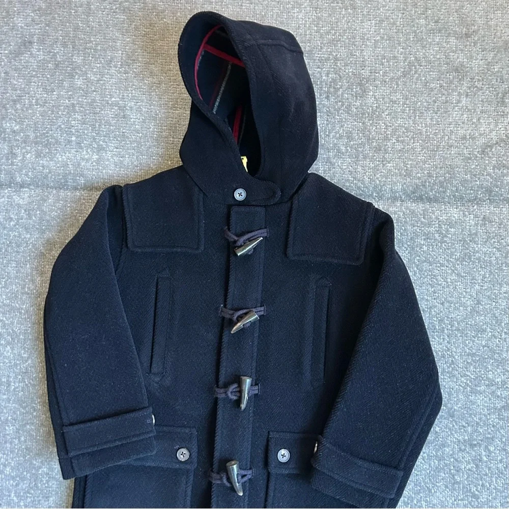 Vintage Jacadi Paris Navy Blue Wool Blend Classic Boys Duffle Winter Coat Size 8 - Picture 3 of 12